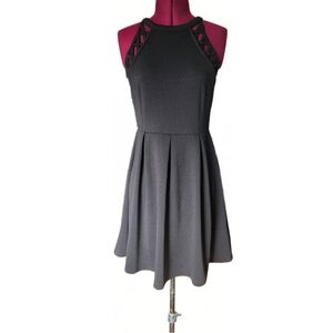 Rewind Black Cutout Lattice Textured Knit Waffle-Knit Design Mini Dress Juniors